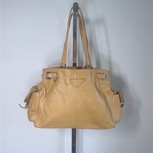 Authentic Prada Vitello Daino Leather Tote Camel Tan Shoulder Bag color altered